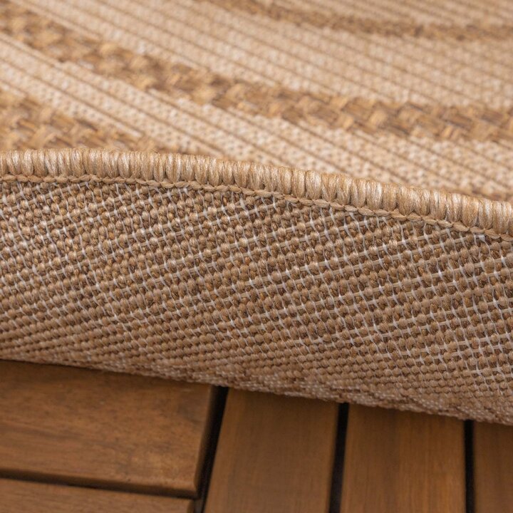 Rond jute buitenkleed - Mavi Border Creme/Bruin  - 6