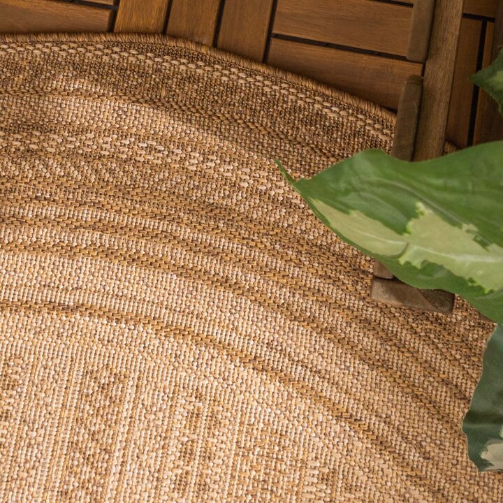 Rond jute buitenkleed - Mavi Stripes Creme/Bruin  - 2