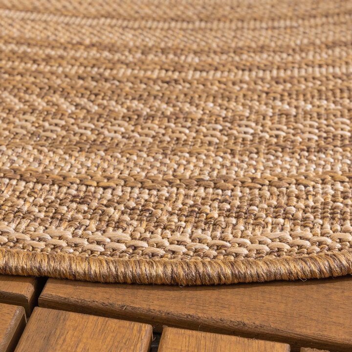 Rond jute buitenkleed - Mavi Stripes Creme/Bruin  - 5