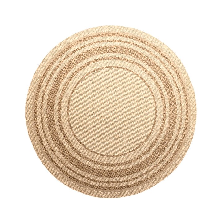 Rond jute buitenkleed - Mavi Border Creme/Bruin  - 1