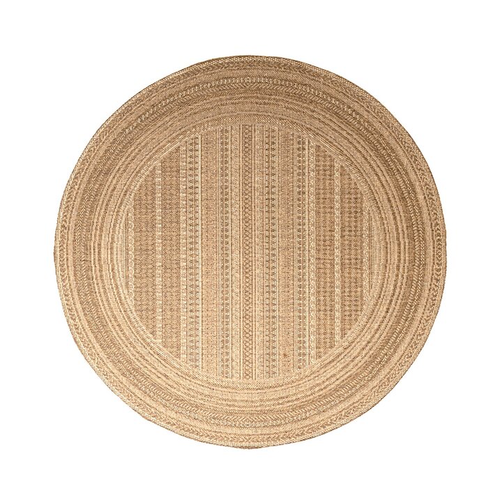 Rond jute buitenkleed - Mavi Stripes Creme/Bruin  - 1