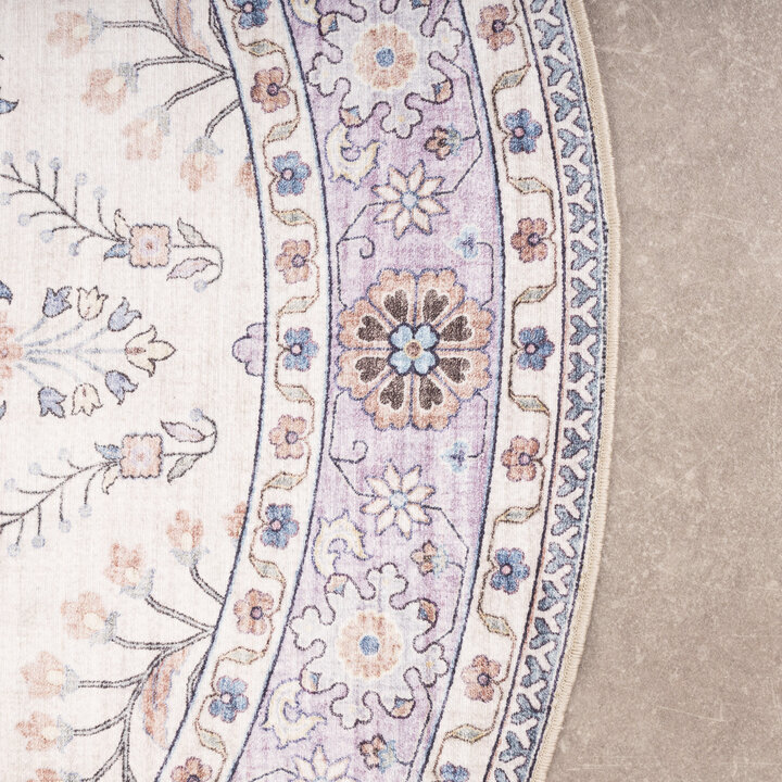 Rond vintage buitenkleed - Santo Flora Wit  - 4