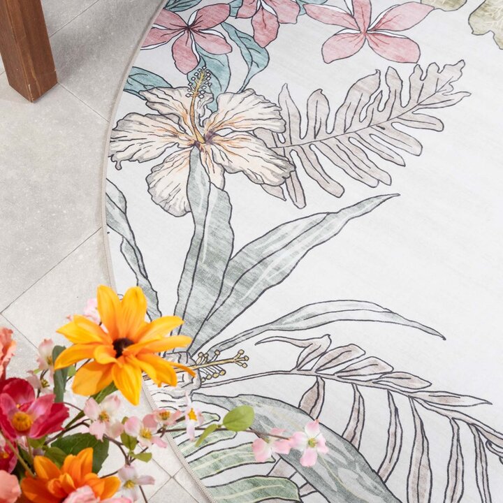 Rond buitenkleed bloemen - Poppy Creme - 2