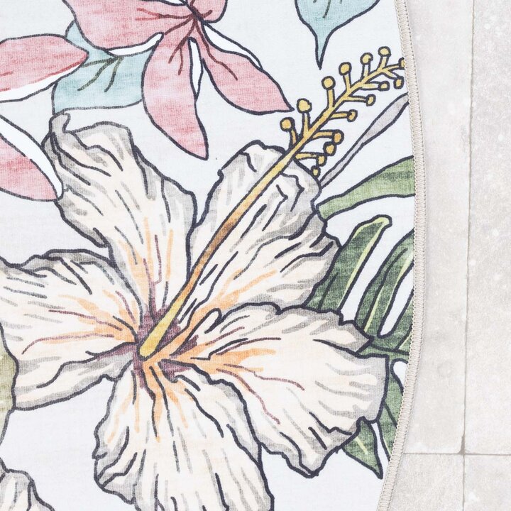 Rond buitenkleed bloemen - Poppy Creme - 4