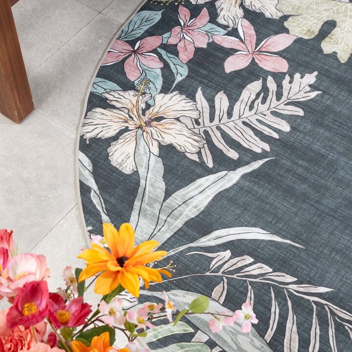 Rond buitenkleed bloemen - Poppy Groen - 2