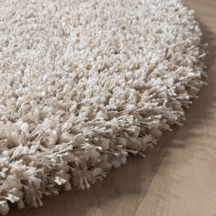 Rond hoogpolig vloerkleed - Yves Beige - 5