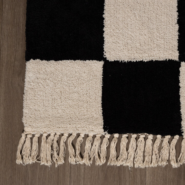 Checkerboard vloerkleed - Blox Fringe Zwart - 4