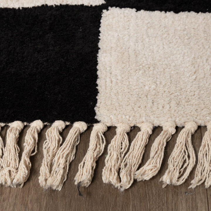 Checkerboard vloerkleed - Blox Fringe Zwart - 5