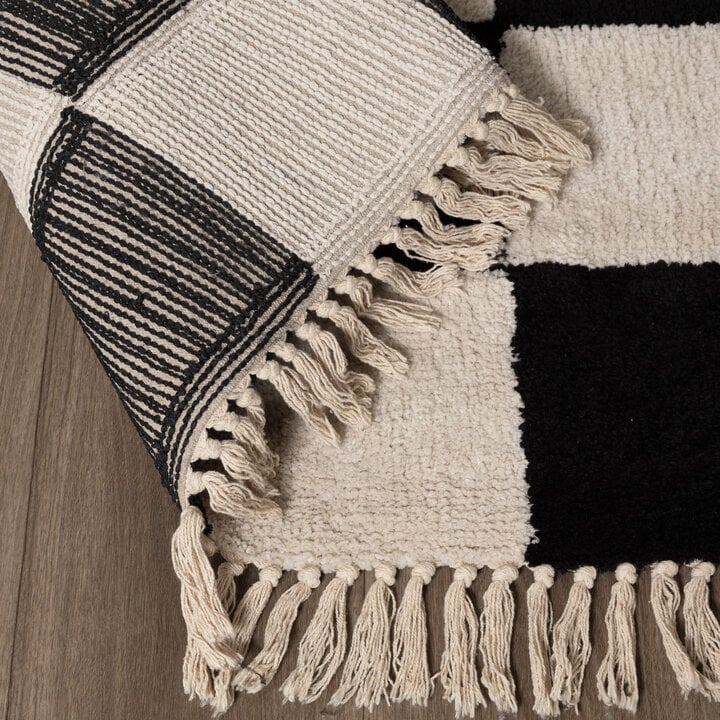 Checkerboard vloerkleed - Blox Fringe Zwart - 6