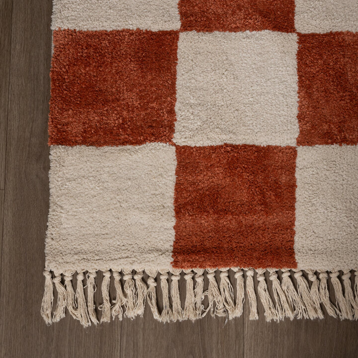 Checkerboard vloerkleed - Blox Fringe Terra - 4