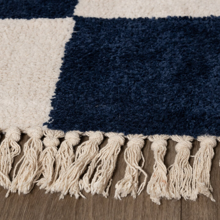 Checkerboard vloerkleed - Blox Fringe Blauw - 5
