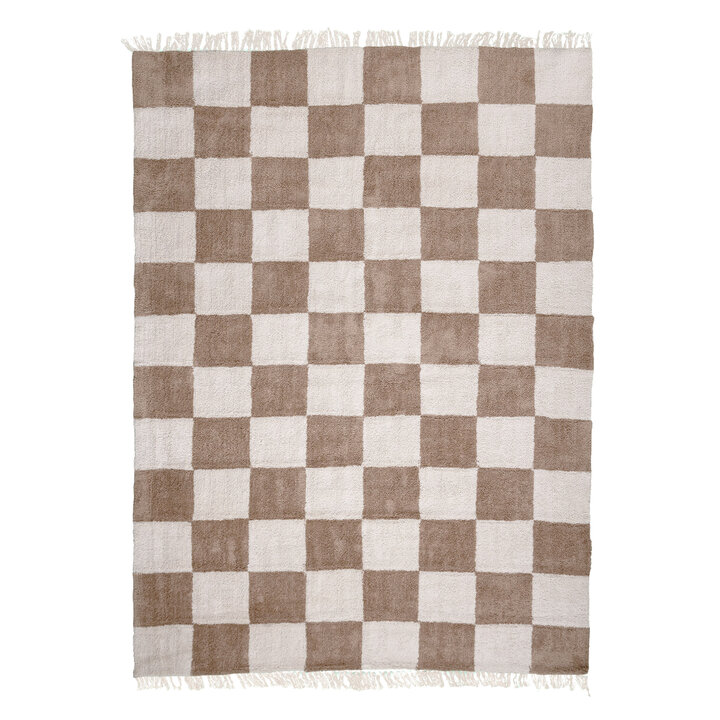 Checkerboard vloerkleed - Blox Fringe Beige - 1