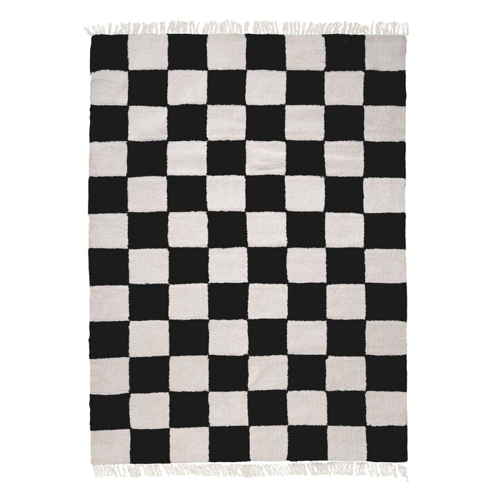 Checkerboard vloerkleed - Blox Fringe Zwart - 1