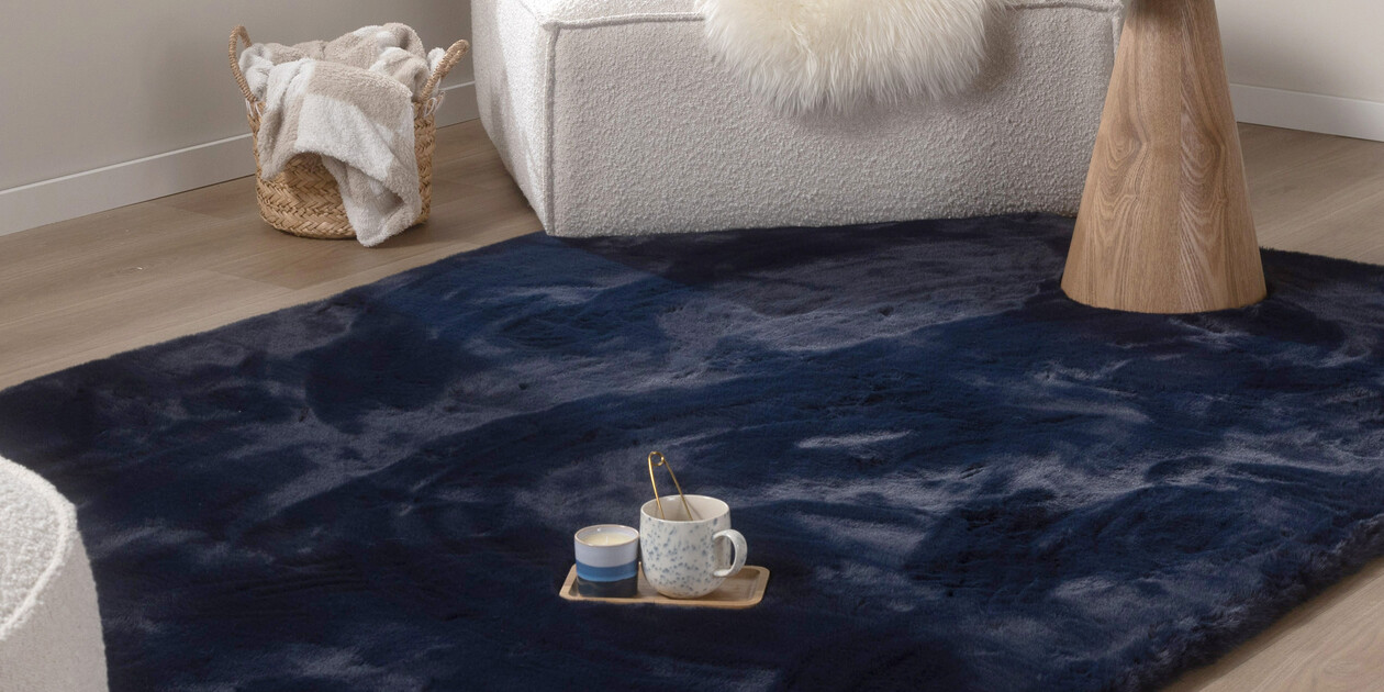 VidaXL Hoogpolig Vloerkleed NAVARRA 130x200 Cm Polye Donkerblauw 1037191359