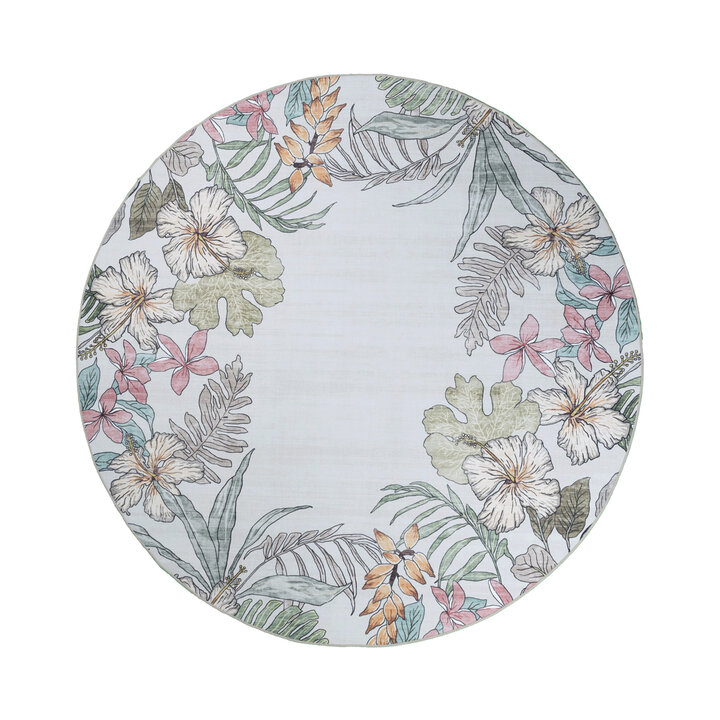 Rond buitenkleed bloemen - Poppy Creme - 1