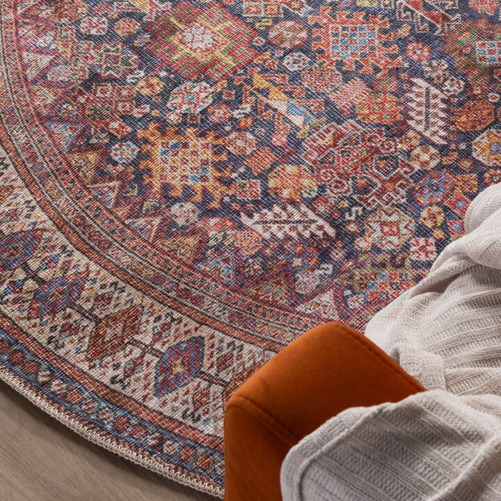 Rond vintage tapijt - Liva Herati Blauw - 2