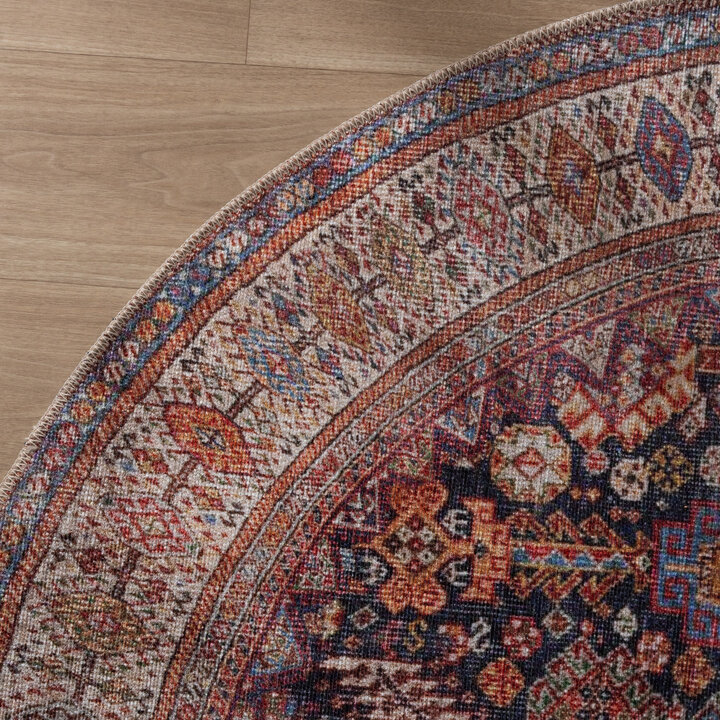 Rond vintage tapijt - Liva Herati Blauw - 4
