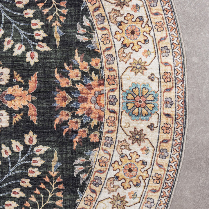 Rond vintage buitenkleed - Santo Flora Donkergroen  - 4