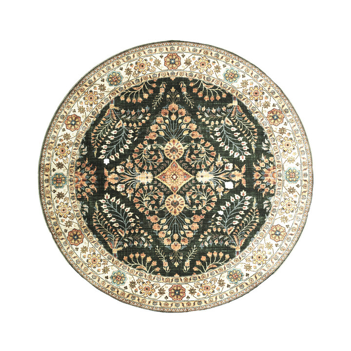 Rond vintage buitenkleed - Santo Flora Donkergroen  - 1