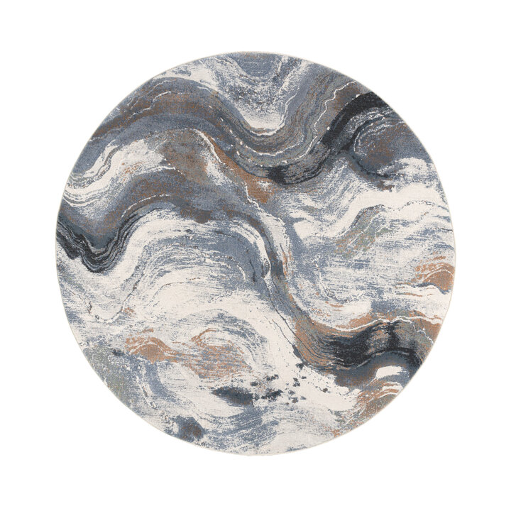 Rond abstract vloerkleed - Xavier Wave Blauw/Grijs - 1
