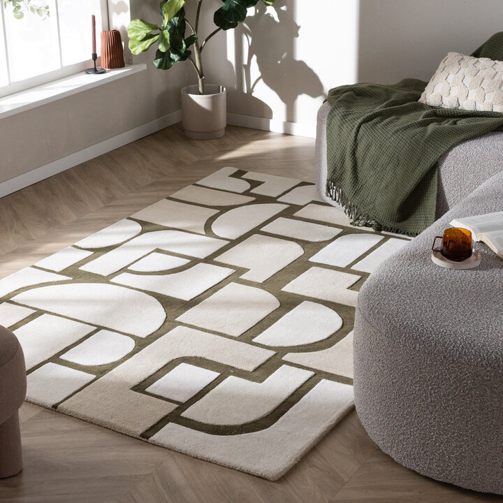 Abstract vloerkleed - Vienna Retro Wit/Groen