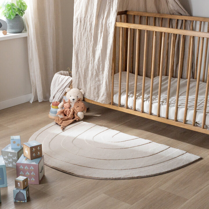 Wasbaar kindervloerkleed - Coco Regenboog Beige