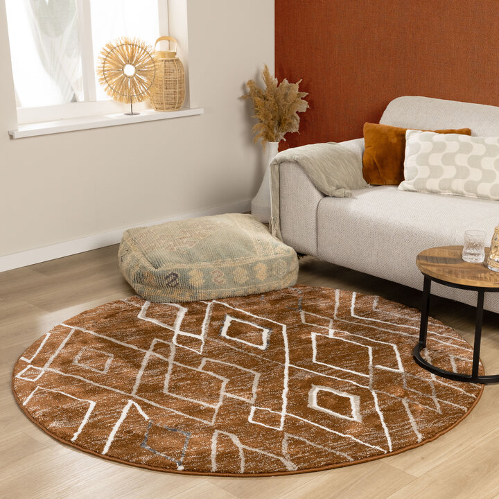 Rond Berber vloerkleed - Blend Diamond Roestbruin