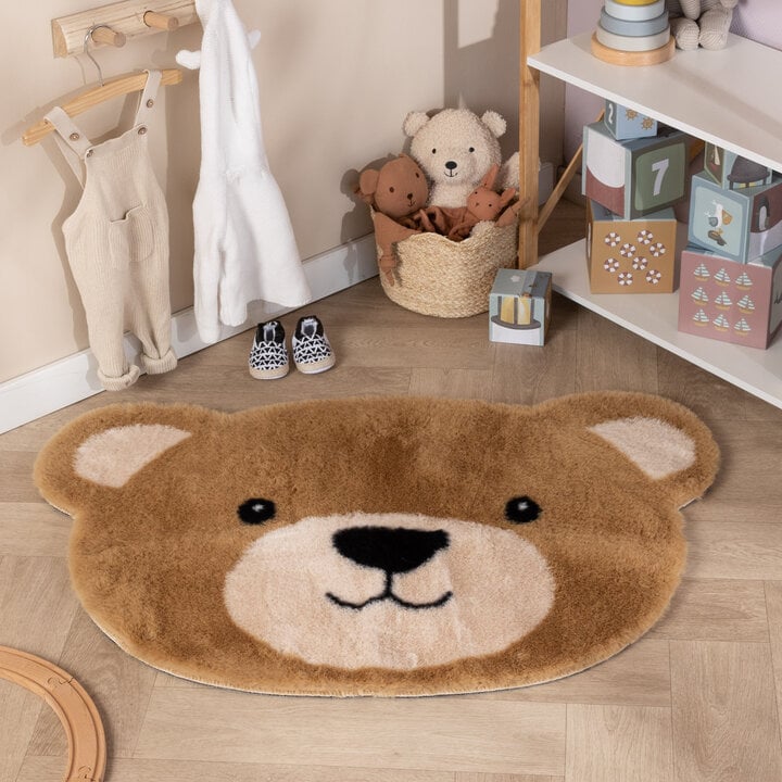 Rond wasbaar kindervloerkleed - Balou Bear Bruin
