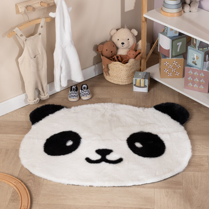 Rond wasbaar kindervloerkleed - Balou Panda Zwart/Wit