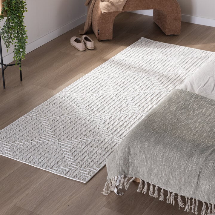 Loper vloerkleed -  Hidde 3D Lines Wit