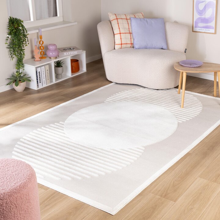Japandi vloerkleed - Everly 3D Orbit Wit