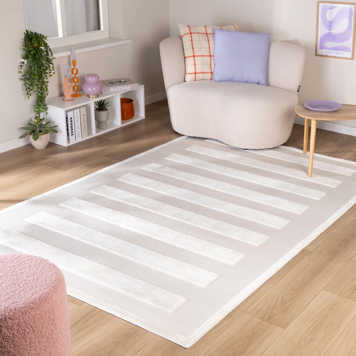 Japandi vloerkleed - Everly 3D Trace Wit