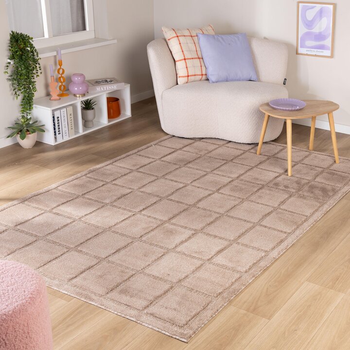 Japandi vloerkleed - Everly 3D Blocks Taupe