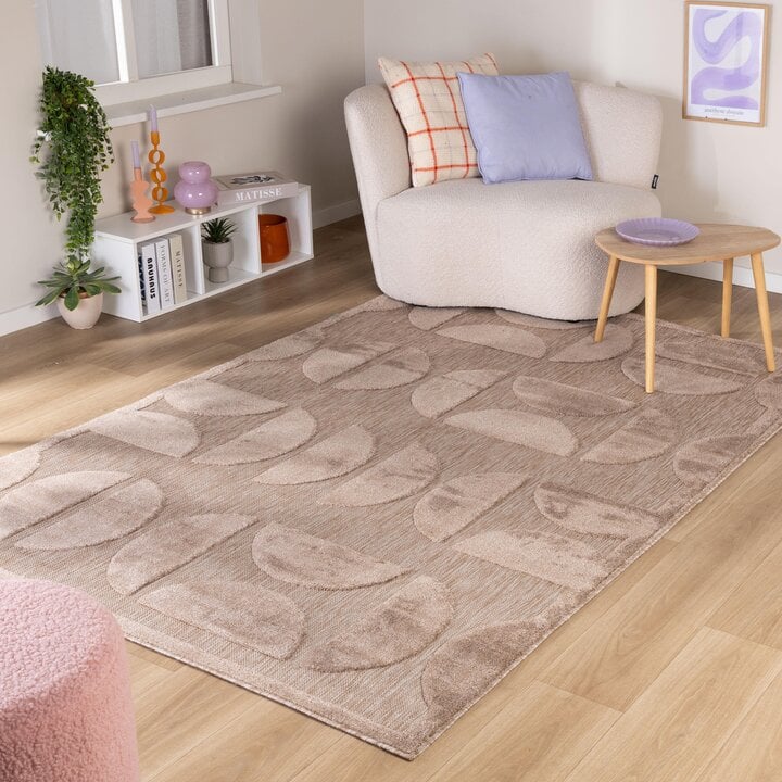Japandi vloerkleed - Everly 3D Circles Taupe