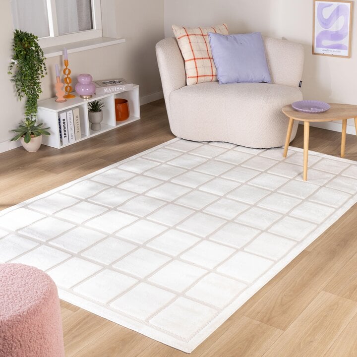 Japandi vloerkleed - Everly 3D Blocks Wit