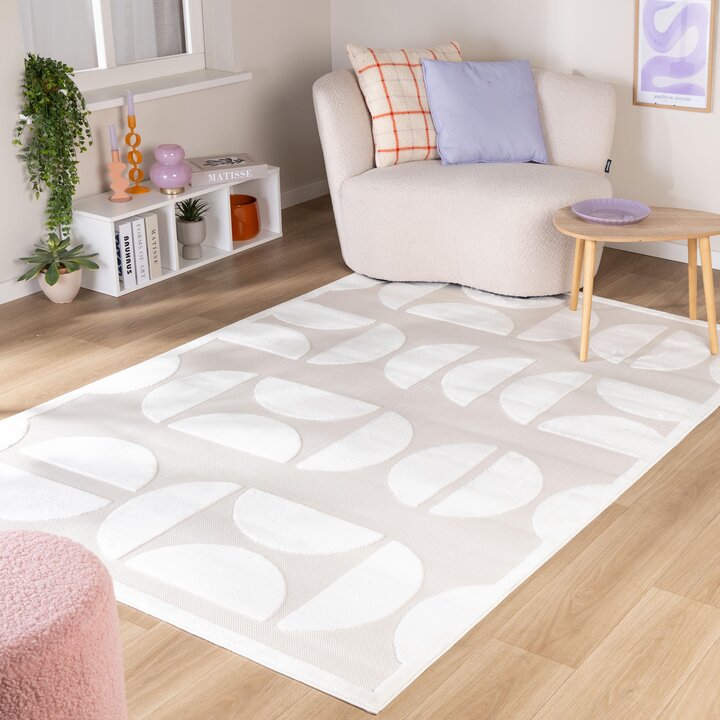 Japandi vloerkleed - Everly 3D Circles Wit