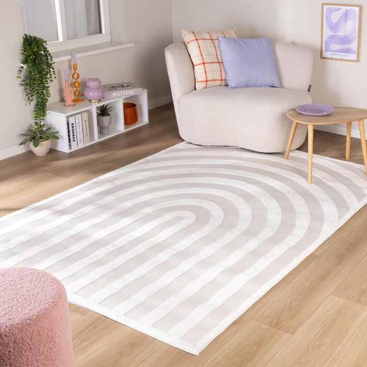 Japandi vloerkleed - Everly 3D Arches Wit