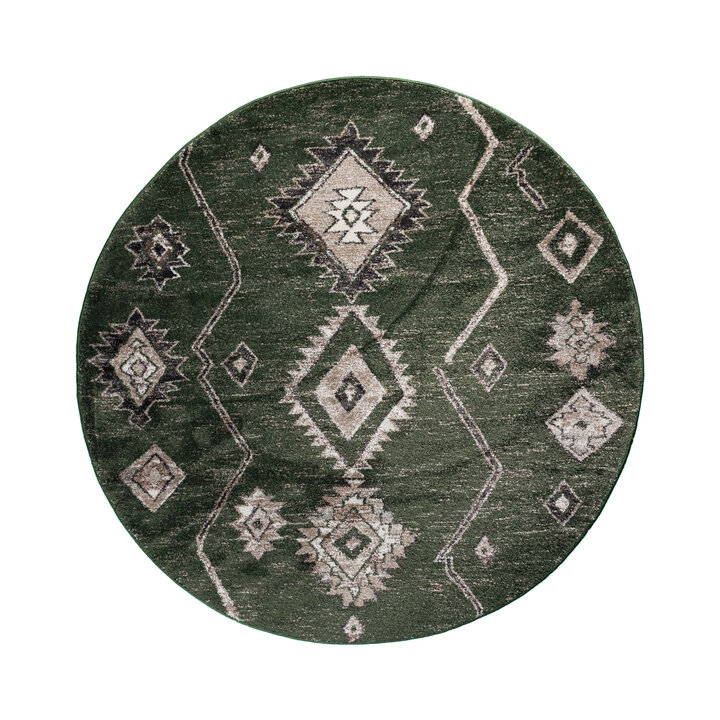 Rond Berber vloerkleed - Blend Aztec Groen - 1