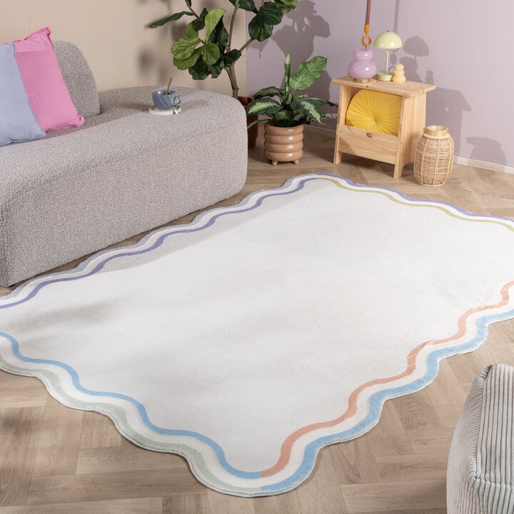 Organisch vloerkleed - Molly Wavy Wit/Lila