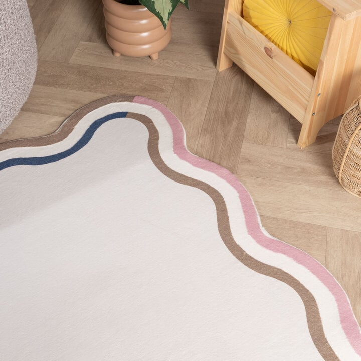 Organisch vloerkleed - Molly Wavy Wit/Roze - 1