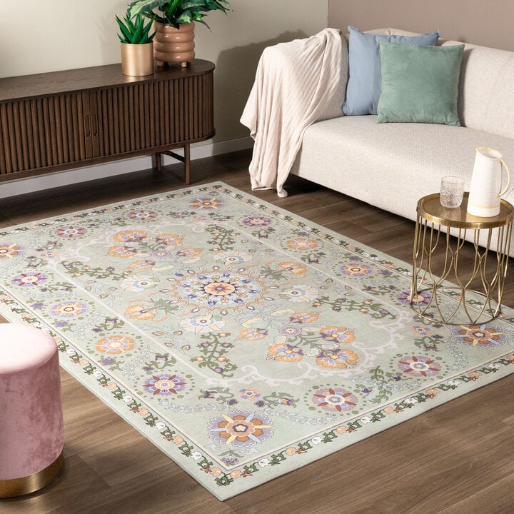Vintage vloerkleed - Bibi Medaillon Mintgroen