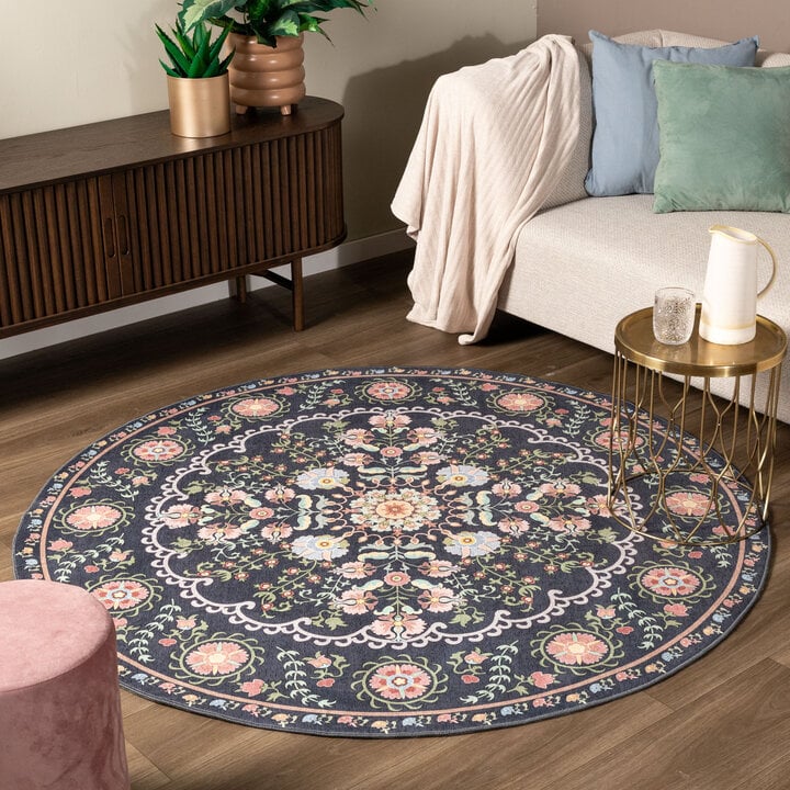 Rond vintage vloerkleed - Bibi Medaillon Blauw