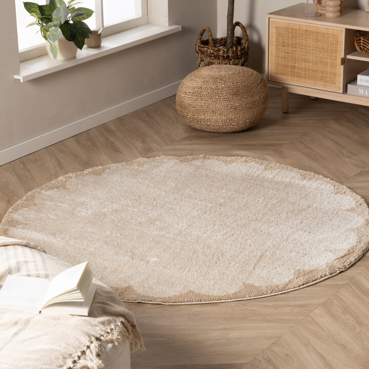 Rond wasbaar vloerkleed - Myrre Beige/Wit