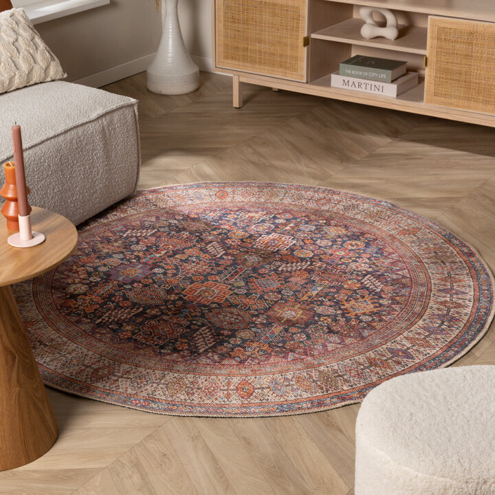 Rond vintage tapijt - Liva Herati Blauw