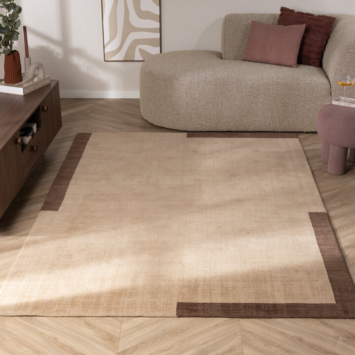 Wollen vloerkleed - Valencia Border Beige/Bruin