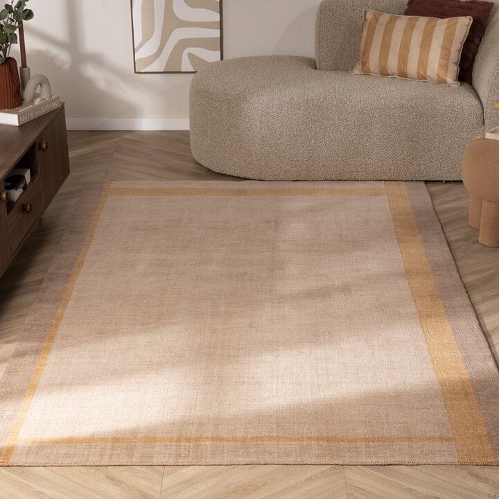 Wollen vloerkleed - Valencia Border Taupe/Geel