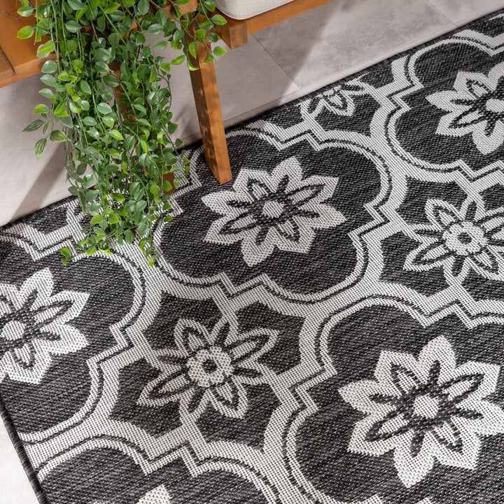 Buitenkleed - Rio Flower Zwart - 1