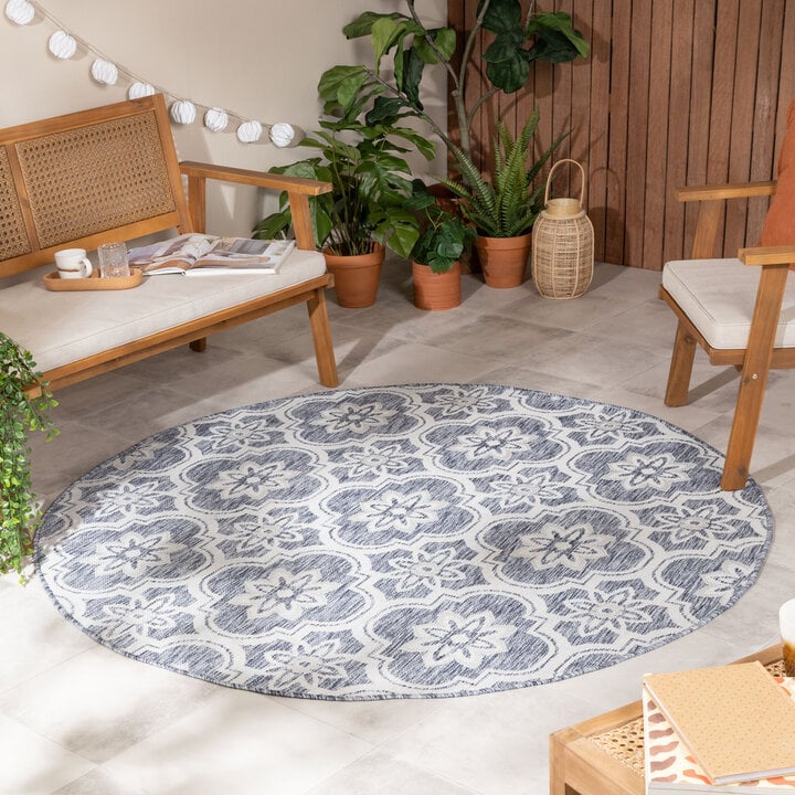 Rond buitenkleed - Rio Flower Blauw