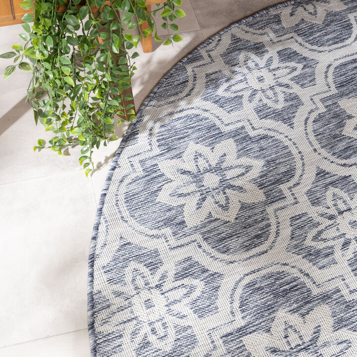 Rond buitenkleed - Rio Flower Blauw - 1