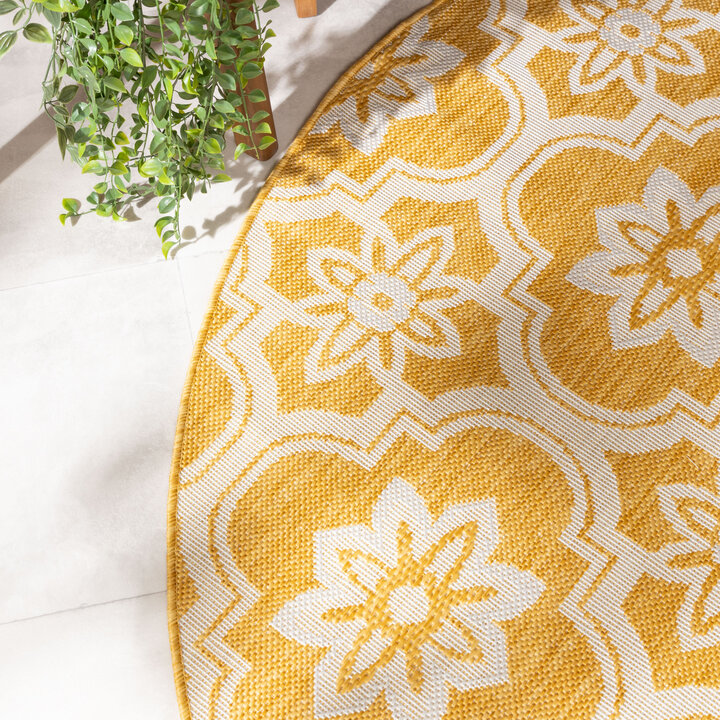 Rond buitenkleed - Rio Flower Geel - 1